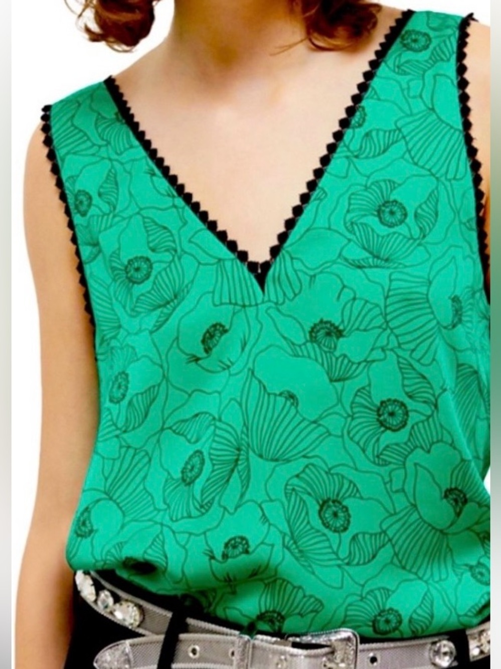 The‎ Kooples Green Black Floral Camisole Top Women’s size small NWT